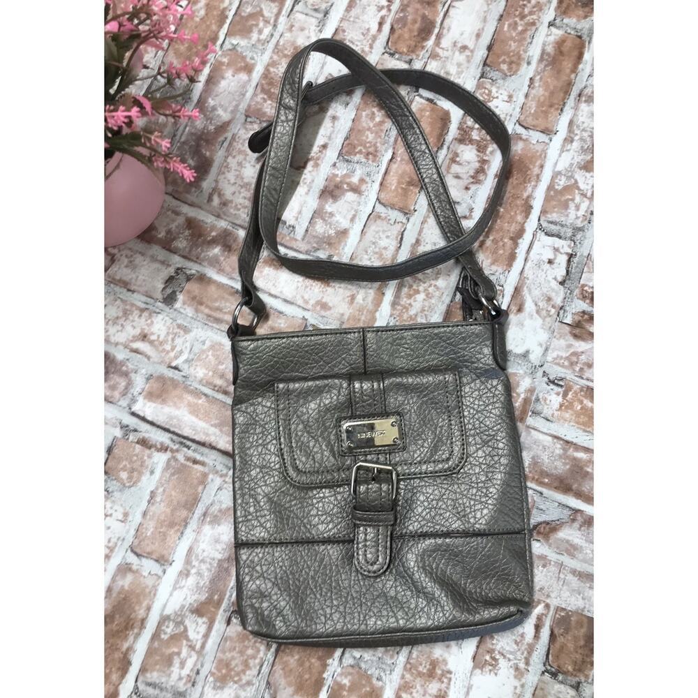 Nine West Silver Grey Leather Metallic Crossbody Small Handbag Purse Gunmetal
